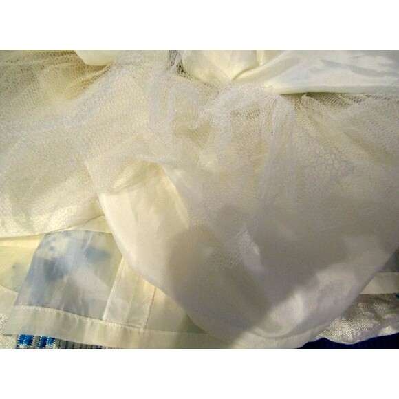 Vintage 50s Dress Embroidery Layered Crinoline Lined Turquoise Blue Size S/M - Picture 8 of 9